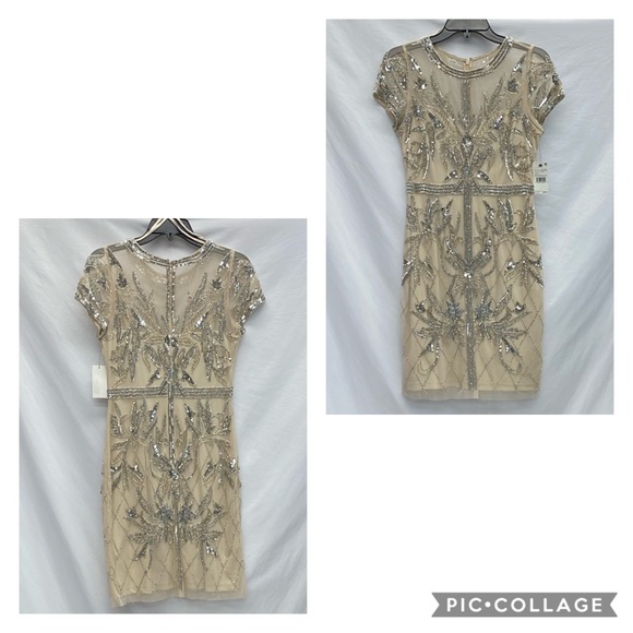 Champagne Aidan Mattox cocktail beaded dress - Picture 3 of 4